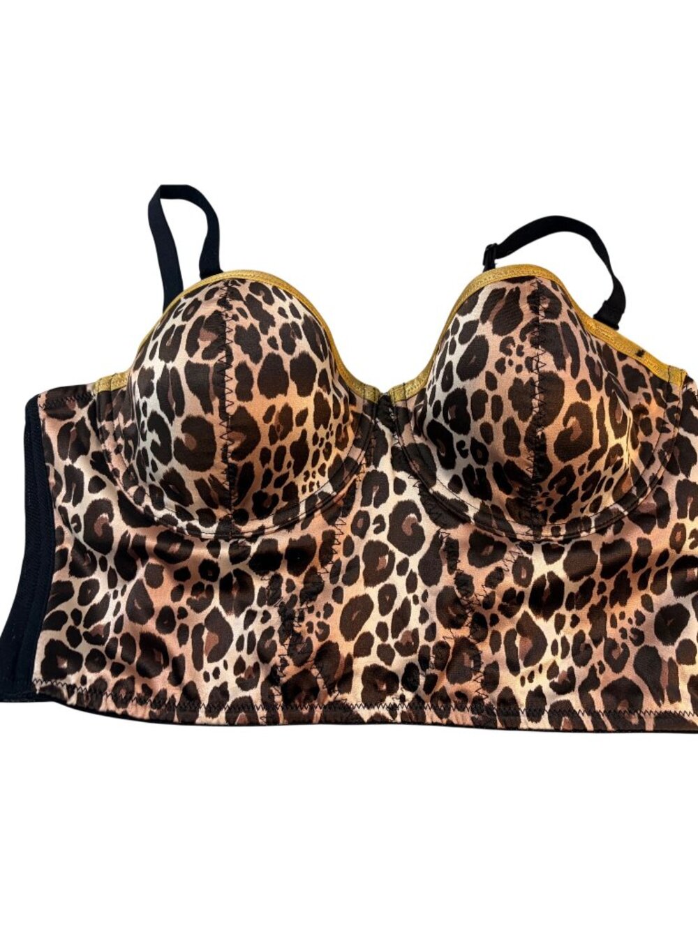 Kardashian Kollection Longline Underwire Bra Animal Print Bustier 34C Gold Black